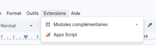 Capture du menu Extensions